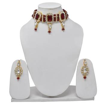 Steorra Jewels Wedding Style Heavy Kundan Red Pearl Choker Necklace Set For women And girls 1