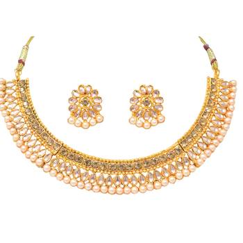 Steorra Jewels Traditional Bollywood Style Golden Choker Necklace Set with matching earring 3