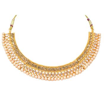 Steorra Jewels Traditional Bollywood Style Golden Choker Necklace Set with matching earring 4