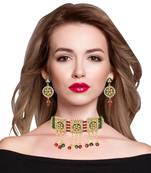 Traditional Bollywood style red Green Beads Kundan Choker Necklace Set For Women And girls