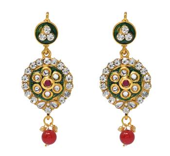 Traditional Bollywood style red Green Beads Kundan Choker Necklace Set For Women And girls 4
