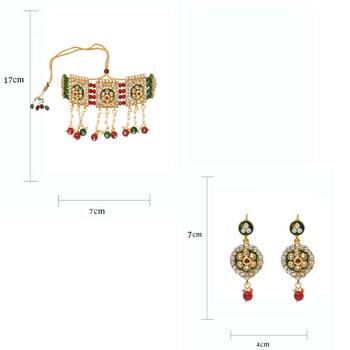 Traditional Bollywood style red Green Beads Kundan Choker Necklace Set For Women And girls 5