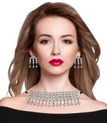 Silver Oxidized mirror style design Dori Thread Antique Traditional Choker Necklace with matching earring