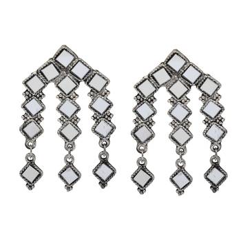 Silver Oxidized mirror style design Dori Thread Antique Traditional Choker Necklace with matching earring 5