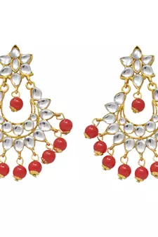  Traditional Bollywood style heavy kundan red pearl choker necklace set with hanging earring