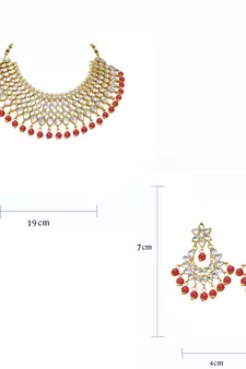  Traditional Bollywood style heavy kundan red pearl choker necklace set with hanging earring