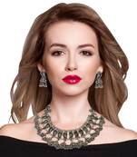 Afghani Silver Oxidized german Silver Antique Designer Choker Necklace with matching earring