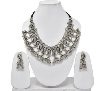 Afghani Silver Oxidized german Silver Antique Designer Choker Necklace with matching earring 2
