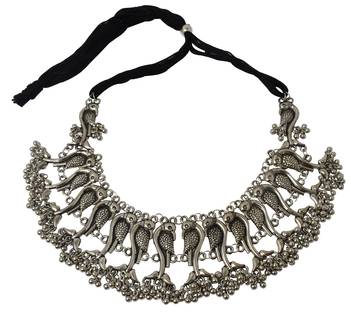 Afghani Silver Oxidized german Silver Antique Designer Choker Necklace with matching earring 3