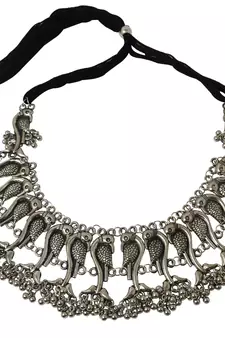 Afghani Silver Oxidized german Silver Antique Designer Choker Necklace with matching earring