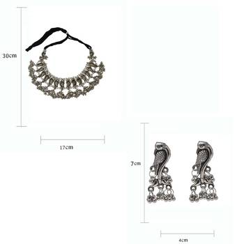 Afghani Silver Oxidized german Silver Antique Designer Choker Necklace with matching earring 5