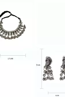 Afghani Silver Oxidized german Silver Antique Designer Choker Necklace with matching earring
