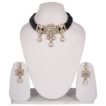 Steorra Jewels Black Beads Heavy Kundan Choker necklace set for women and girls 1