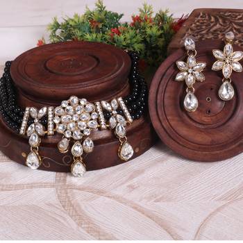 Steorra Jewels Black Beads Heavy Kundan Choker necklace set for women and girls 2