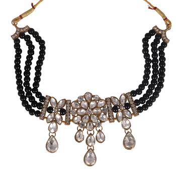 Steorra Jewels Black Beads Heavy Kundan Choker necklace set for women and girls 3