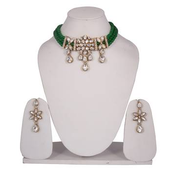 Steorra Jewels Green Beads Heavy Kundan Choker necklace set for women and girls 1