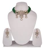 Steorra Jewels Green Beads Heavy Kundan Choker necklace set for women and girls