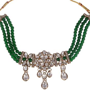Steorra Jewels Green Beads Heavy Kundan Choker necklace set for women and girls 4