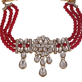 Steorra Jewels Red Beads Heavy Kundan Choker necklace set for women and girls 3