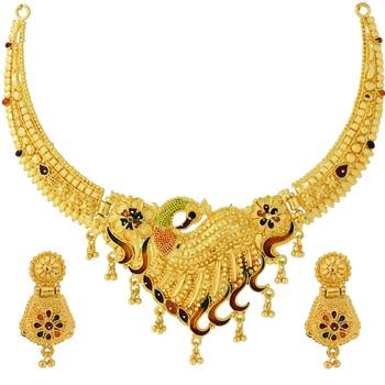 Steorra Jewels Traditional Partywear Original Work Premium Golden Choker Necklace Set 2