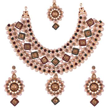 Traditional Indian Bollywood Style Heavy Kundan Multicolor Choker Necklace Set For Women And Girls 1