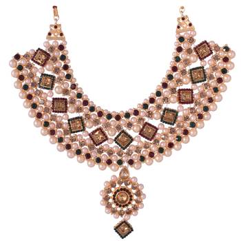 Traditional Indian Bollywood Style Heavy Kundan Multicolor Choker Necklace Set For Women And Girls 2