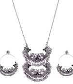 Traditional Indian Style Oxidized Chandbali Jhumka Peacock Ethnic Black Necklace Set For Women And Girls