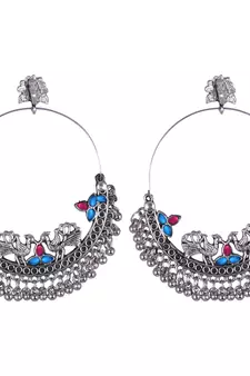Traditional Indian Style Oxidized Chandbali Jhumka Peacock Ethnic Multicolor Necklace Set For Women And Girls