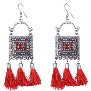 Traditional ethnic style Silver Meena Work With Red Cotton Threads oxidized choker necklace set for women and girls 4