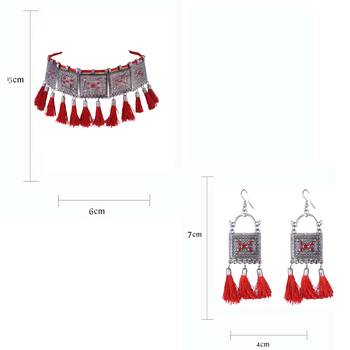 Traditional ethnic style Silver Meena Work With Red Cotton Threads oxidized choker necklace set for women and girls 5