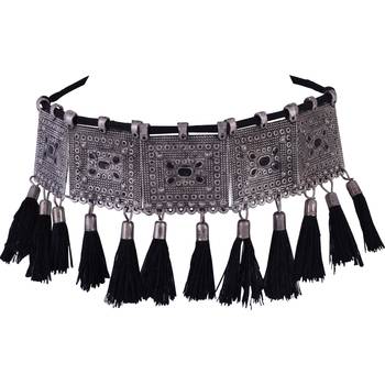 Traditional ethnic style Silver Meena Work With Black Cotton Threads oxidized choker necklace set for women and girls 3