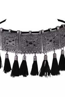 Traditional ethnic style Silver Meena Work With Black Cotton Threads oxidized choker necklace set for women and girls