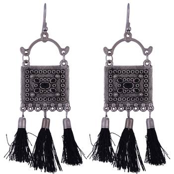 Traditional ethnic style Silver Meena Work With Black Cotton Threads oxidized choker necklace set for women and girls 4