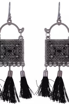 Traditional ethnic style Silver Meena Work With Black Cotton Threads oxidized choker necklace set for women and girls