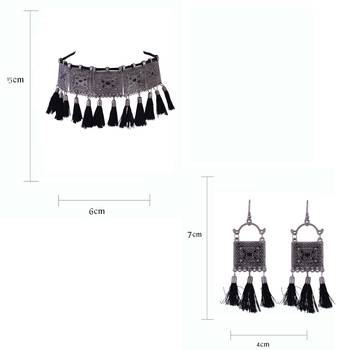 Traditional ethnic style Silver Meena Work With Black Cotton Threads oxidized choker necklace set for women and girls 5