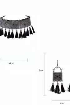 Traditional ethnic style Silver Meena Work With Black Cotton Threads oxidized choker necklace set for women and girls