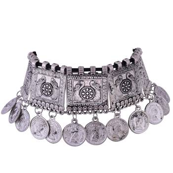 Traditional partywear Coin Oxidized Design Choker necklace set for women and girls 3