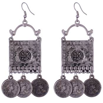 Traditional partywear Coin Oxidized Design Choker necklace set for women and girls 4