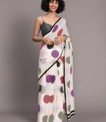 Women's White Linen Cotton Saree With Blouse