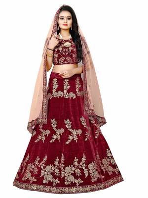 Latest heavy embroidered Semi-Stitched Silk And velvet Designer Lehenga Choli With Dupatta 1