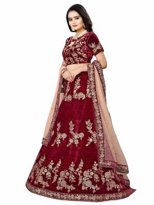 Latest heavy embroidered Semi-Stitched Silk And velvet Designer Lehenga Choli With Dupatta 3