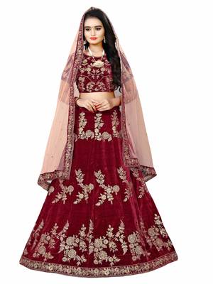 Latest heavy embroidered Semi-Stitched Silk And velvet Designer Lehenga Choli With Dupatta 4