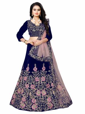 Latest heavy embroidered Semi-Stitched Silk And velvet Designer Lehenga Choli With Dupatta 1