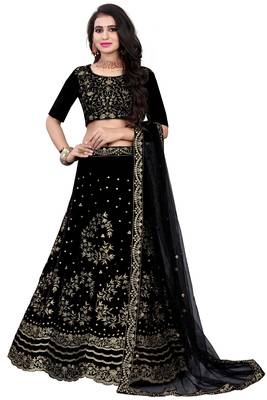 Latest heavy embroidered Semi-Stitched Silk And velvet Designer Lehenga Choli With Dupatta 1