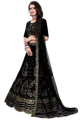 Latest heavy embroidered Semi-Stitched Silk And velvet Designer Lehenga Choli With Dupatta 3