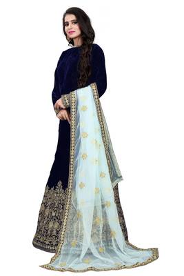 Latest heavy embroidered Semi-Stitched Silk And velvet Designer Lehenga Choli With Dupatta 3