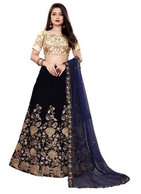 Latest heavy embroidered Semi-Stitched Silk And velvet Designer Lehenga Choli With Dupatta 1