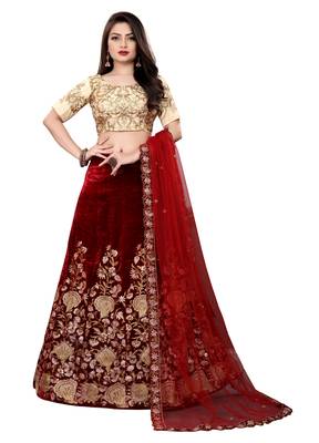 Latest heavy embroidered Semi-Stitched Silk And velvet Designer Lehenga Choli With Dupatta 1