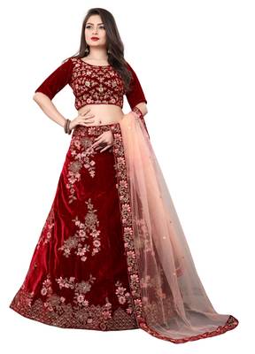 Latest heavy embroidered Semi-Stitched Silk And velvet Designer Lehenga Choli With Dupatta 1