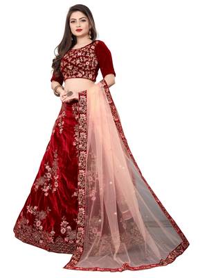 Latest heavy embroidered Semi-Stitched Silk And velvet Designer Lehenga Choli With Dupatta 3